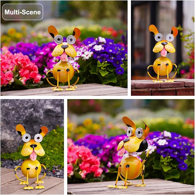 Dog Solar Lights Outdoor,Yard Art Metal Dog Statues,Outdoor Funny Dog Statue for Garden Decor Yard Lawn Ornaments-VerdiqueGarden