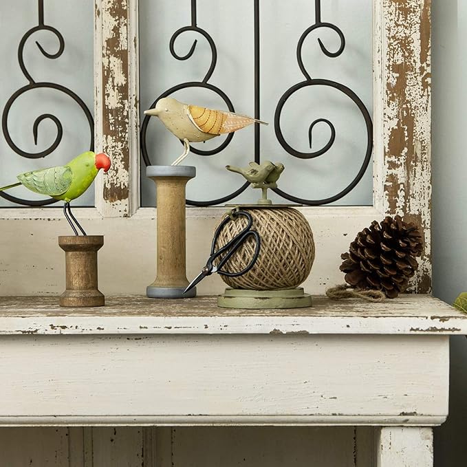 SOFFEE DESIGN Vintage Jute Twine Spool with Scissors Holder Set for Garden Farmhouse Kitchen Antique Twine and Scissors Set Green Birds-VerdiqueGarden