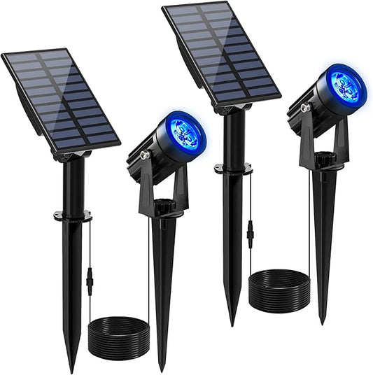 Blue Solar Spot Lights Outdoor,2 Pack Solar Landscape Spotlights IP65 Waterproof 9.8ft Cable, Auto On/Off Outdoor Wall Lights for Garden Yard Driveway Porch Walkway Pool (1-in-1)-VerdiqueGarden