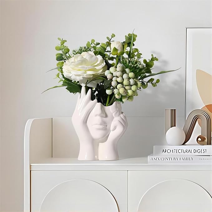 BrownLove Ceramic Face Vase White Flower for Decor Female Form Art Vase Modern Decorative Centerpiece for Table Shelf Living Room Office Bedroom-VerdiqueGarden
