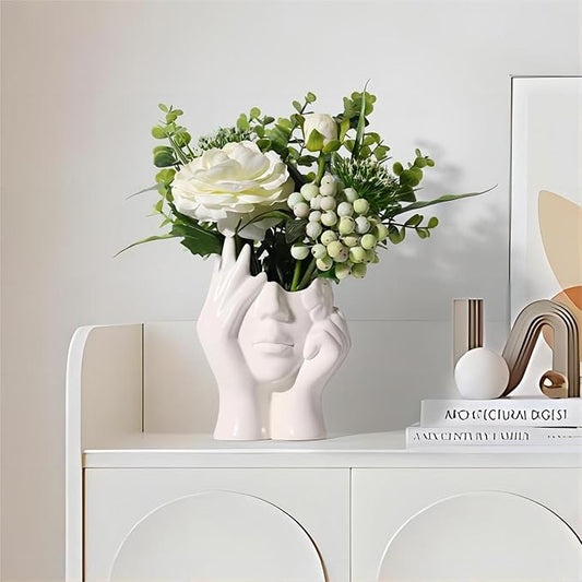 BrownLove Ceramic Face Vase White Flower for Decor Female Form Art Vase Modern Decorative Centerpiece for Table Shelf Living Room Office Bedroom-VerdiqueGarden