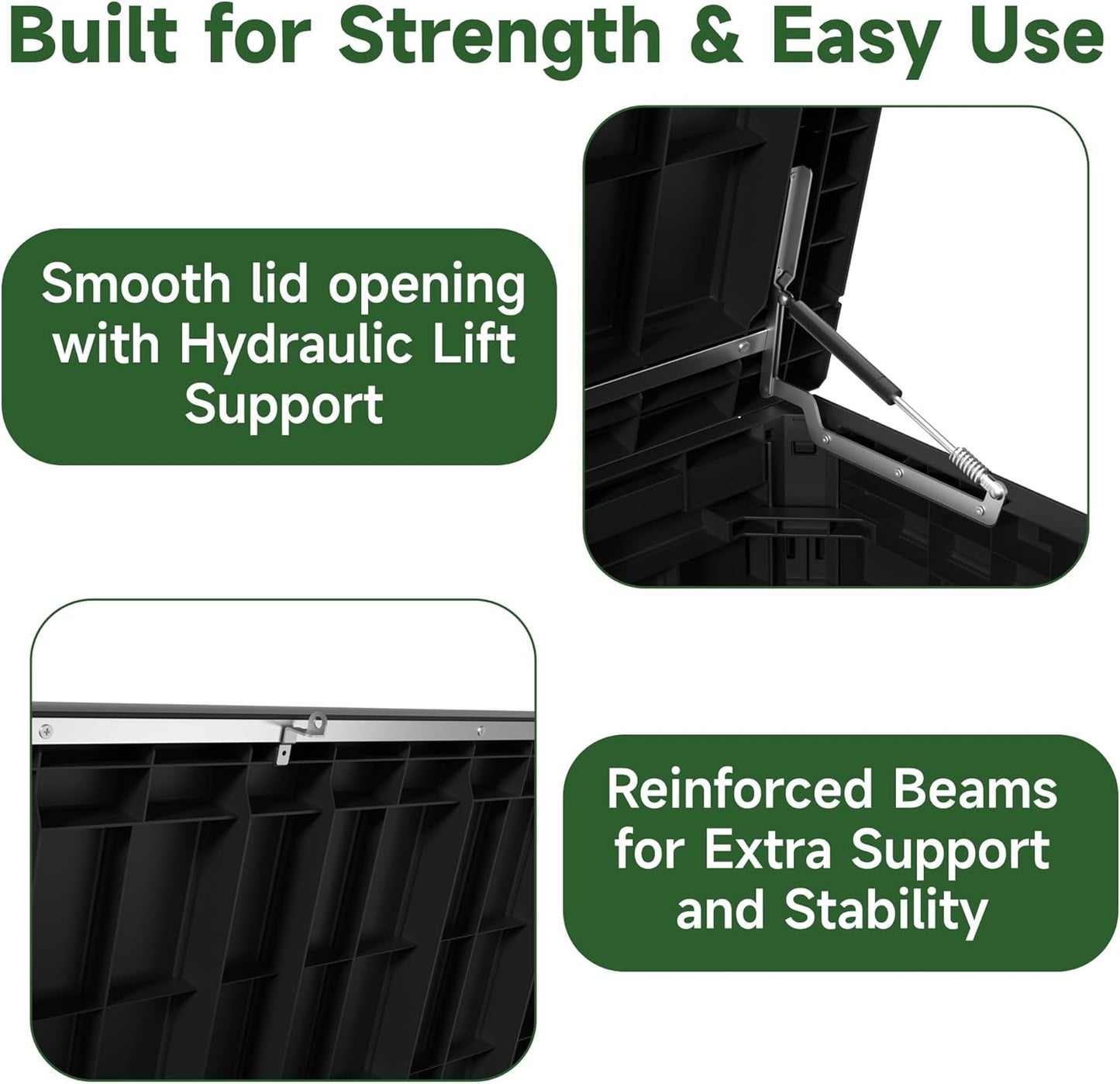 230 Gallon Outdoor Storage Box Waterproof, UV Resistant Resin Deck Box with Hydraulic Rod, Reinforced Stability for Patio, Garden,Striped Black-VerdiqueGarden