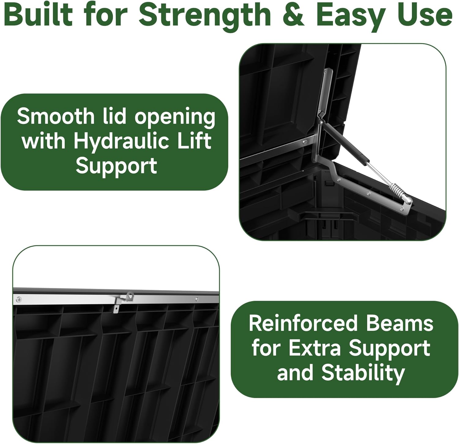 230 Gallon Outdoor Storage Box Waterproof, UV Resistant Resin Deck Box with Hydraulic Rod, Reinforced Stability for Patio, Garden,Striped Black-VerdiqueGarden