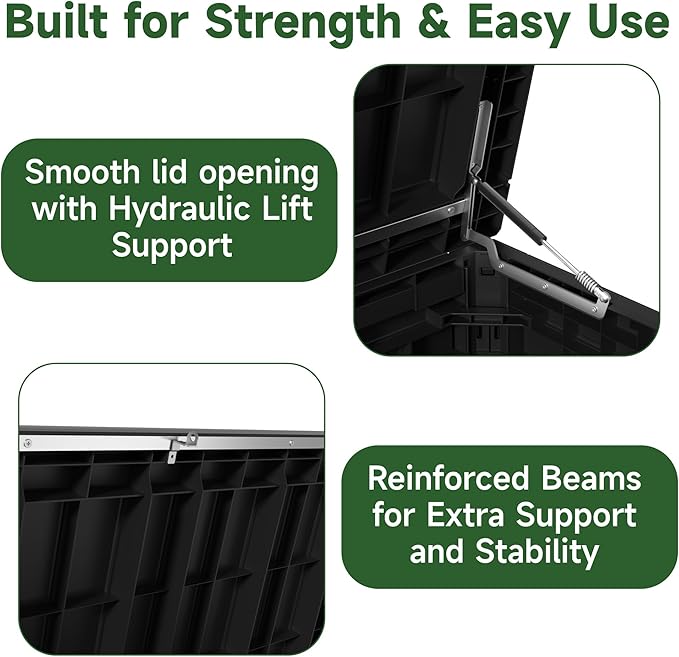 260 Gallon Outdoor Storage Box Waterproof, UV Resistant Resin Deck Box with Hydraulic Rod, Lockable Design and Enhanced Durability for Patio, Garden, and Poolside Use-VerdiqueGarden