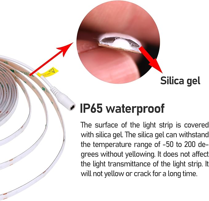 DC 24V COB LED Strip Light Blue IP65 Waterproof 5M/16.4ft Uniform Glow 2400LEDs Flexible LED Tape Lights for DIY Garden Backyard Corridor Stairs Decoration(No Power Supply)-VerdiqueGarden