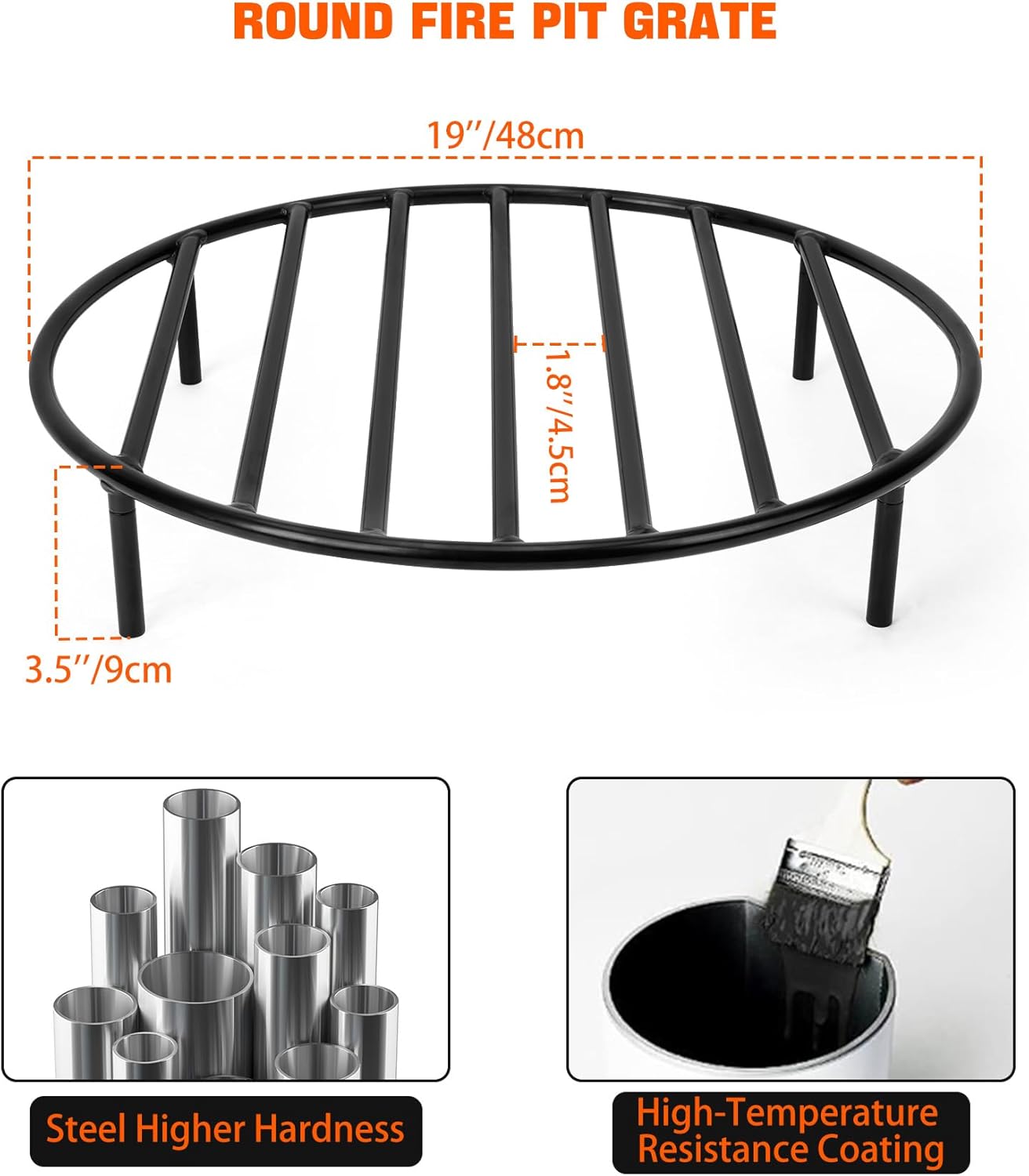 onlyfire Round Fire Pit Grate with 4 Legs for Outdoor Campfire Grill Cooking, 19 Inch-VerdiqueGarden
