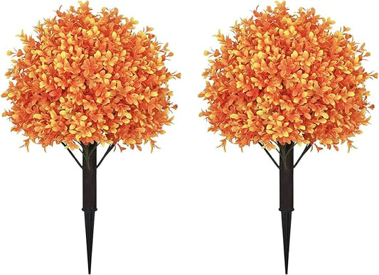 24" Tall Artificial Boxwood Ball Fall Topiary Trees Set of 2, UV Resistant Large Faux Plants Outdoor, 2ft Fake Bushes and Shrubs Look Real with Stake for Front Porch Outside Planter Backyard Decor-VerdiqueGarden