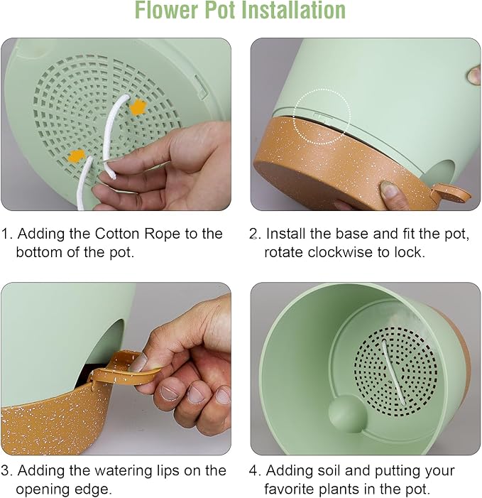 12 inch Large Self Watering Pots for Indoor Outdoor Plants, Flower Plant Pots with Drainage Holes for Garden House Plants, Plastic Planters with Reservoir for Home Plants, Green with Brown-VerdiqueGarden