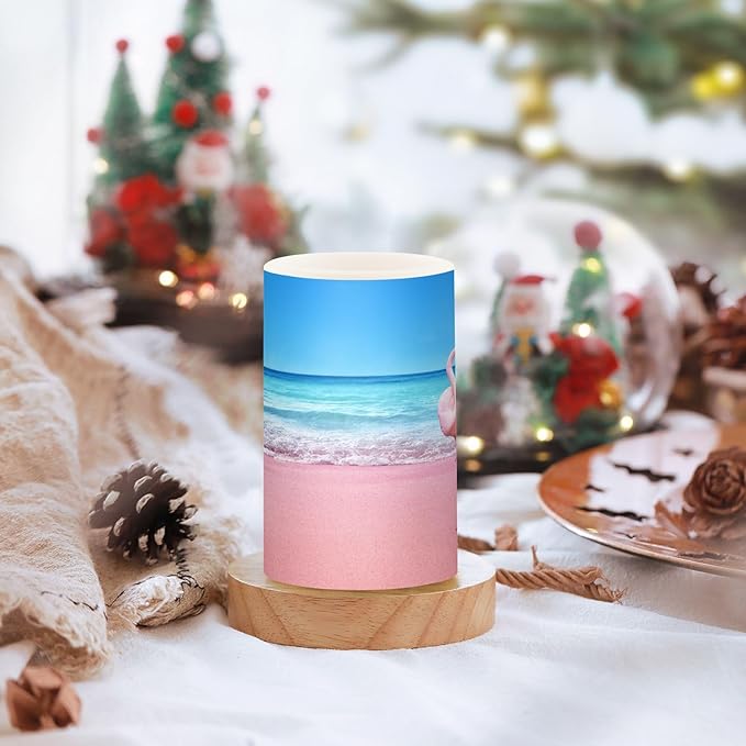 Flickering Flameless Candles, Pink Flamingo on Beach LED Candles with Remote Timer, Set of 2 Battery Operated Candle for Valentine Wedding Birthday-VerdiqueGarden