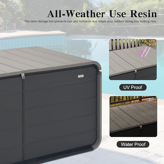 Domi 260 Gallon Resin Deck Box, Waterproof & UV-Resistant Outdoor Large Storage Box Lockable Storage Bin for Patio Cushions Pool Supplies Garden Tools and Delivery Storage-VerdiqueGarden