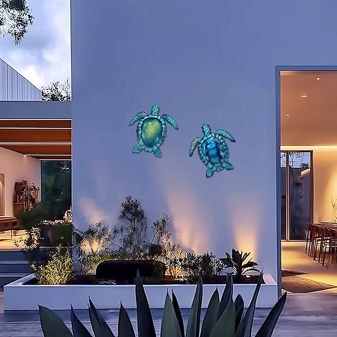 LIFFY Metal Turtle Wall Art Decor Ocean Wall Hanging Coastal Wall Sculptures Beach Theme Wall Decoration for Indoor Outdoor Bathroom Beach Garden Pool (10", 2 pcs)-VerdiqueGarden