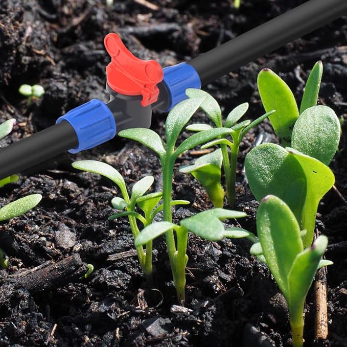 10Pack 1/2 Inch Drip Irrigation Shut-Off Valve Universal Drip Irrigation Tubing Coupling Valve Drip Connector Fitting Compatible with 16 to 17 mm Drip Tape Tubing Sprinkler System (Blue Red)-VerdiqueGarden