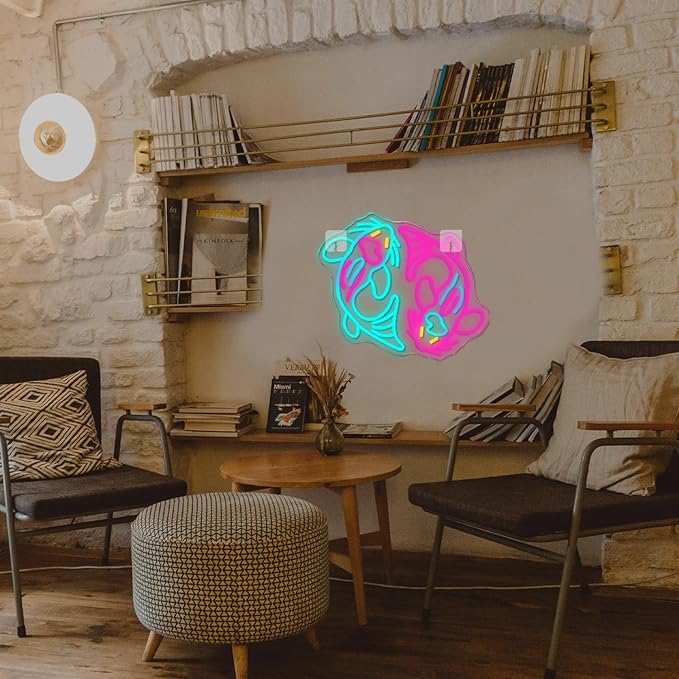 WLHOPE Koi Fish Neon Sign for Wall Decor Koi Carp Neon Light Fish Neon Signs Dimmable Neon Lights Blue Pink Fish LED Light Up Sign for Bedroom Bar Restaurant Office Fishroom Koi Pond-VerdiqueGarden