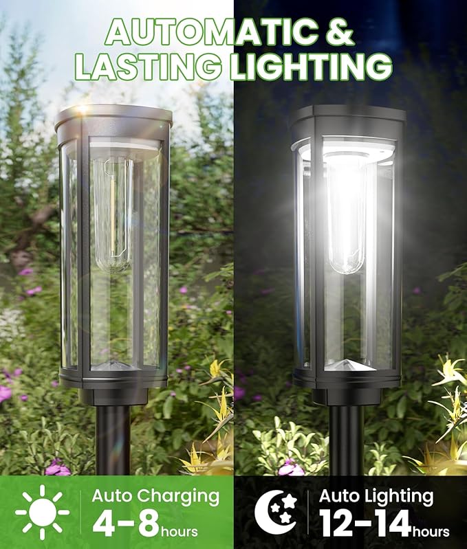 Solar Pathway Lights Outdoor, 4 Pack Bright Solar Powered Garden Lights Waterproof IP65, Long Lasting Outdoor Light for Yard Garden Walkway Landscape Lawn Patio (Cool White, 4 Pack)-VerdiqueGarden