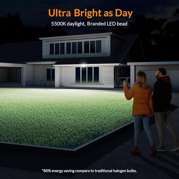 LEPOWER LED Motion Sensor Security Lights, 3 Head Motion Detected, 38W, 4200LM, Waterproof IP65, 5500K, Full Metal for Outdoor, Garage, Porch, Yard (Not Solar Powered, Black)-VerdiqueGarden