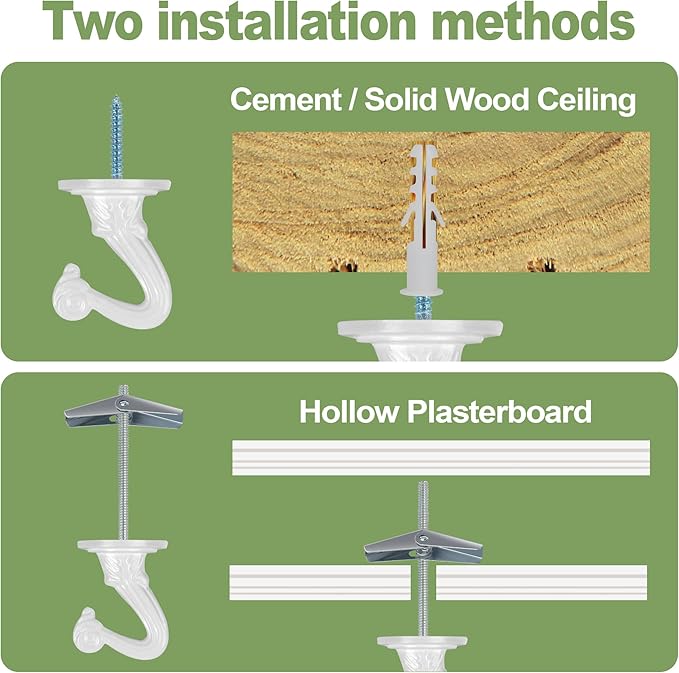 Ceiling Swag Hook Sets - Heavy Duty Hooks with Mounting Hardware for Hanging Plant, Ceiling or Extender Chains - Easy Install with Screws/Brackets (10 pcs - White)-VerdiqueGarden
