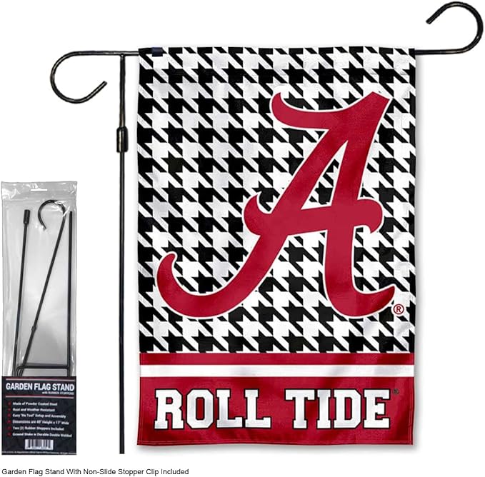 College Flags & Banners Co. Alabama Crimson Tide Houndstooth Pattern Garden Banner Flag with Stand Pole Holder-VerdiqueGarden
