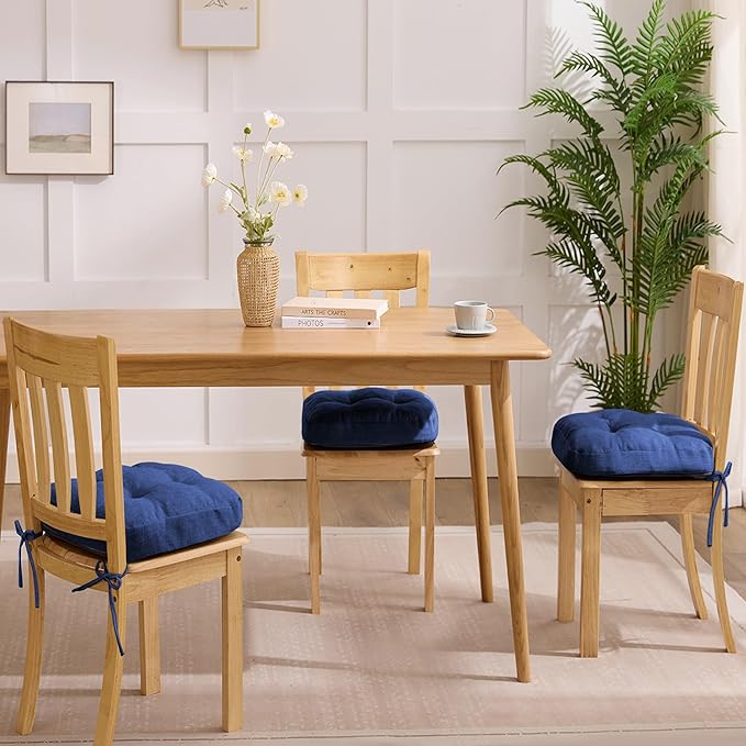 Chair Cushions, Dining Chair Cushions, Tufted Indoor Chair Pads, Set of 2, Navy Blue, 16.5'' x 16.5'' x 3.5''-VerdiqueGarden