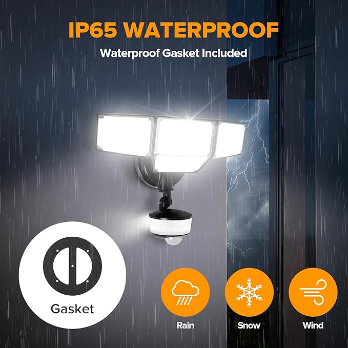 LUTEC 84W 9500LM LED Security Light Motion Sensor Outdoor Lights with Night Light, 4 Head LED Flood Lights Outdoor 5000K Daylight, IP65 Waterproof, Motion Detected Lights for Outside (Black)-VerdiqueGarden