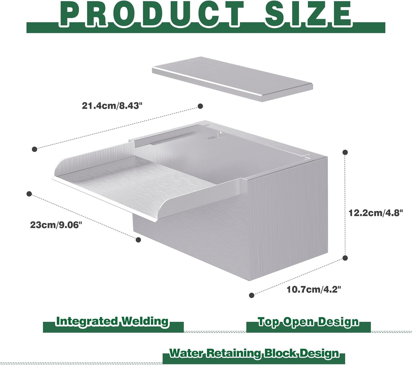 Waterfall Pool Fountain LONGRUNNEW 304 Stainless Steel 9.06" Rectangular Waterfall Spillway, Water Fall Fountain with Pipe Connector for Garden Outdoor, Swimming Pools, Fountains, Pond and Spa-VerdiqueGarden