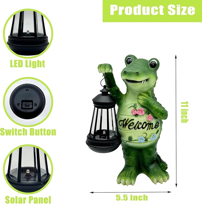 Solar Lantern Garden Alligator Statues Decor, Outdoor Crocodile Figurine Lights for Yard Patio Decoration - Unique Christmas Housewarming Gift for Grandma Wowen Mom-VerdiqueGarden