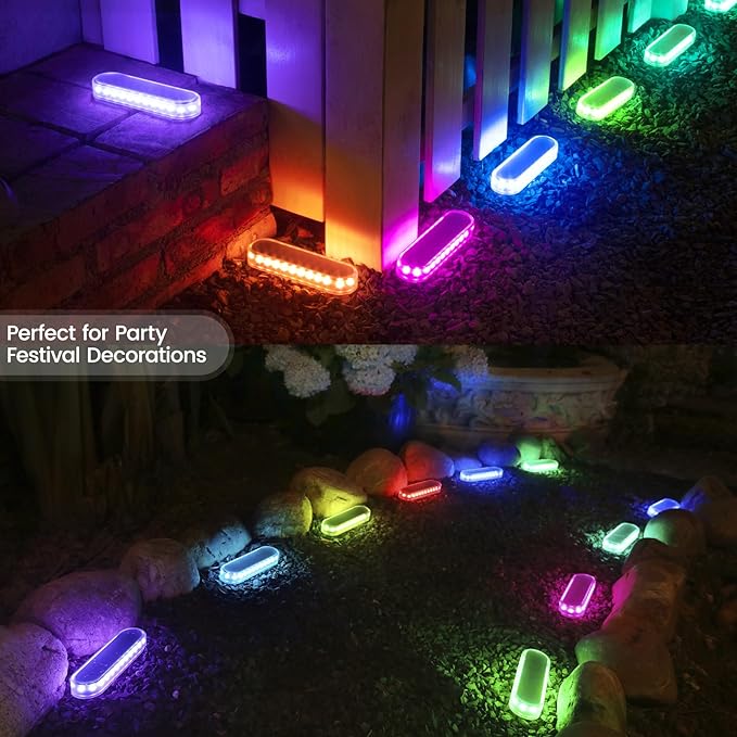 Honalia Solar Step Lights Outdoor Waterproof LED, RGB Color Changing Stick on Solar Lights Auto ON Off, Deck Step Lights Solar Powered Decor for Stairs,Pool,Yard,Patio(4 Pack), HO-RGBSL-4-VerdiqueGarden