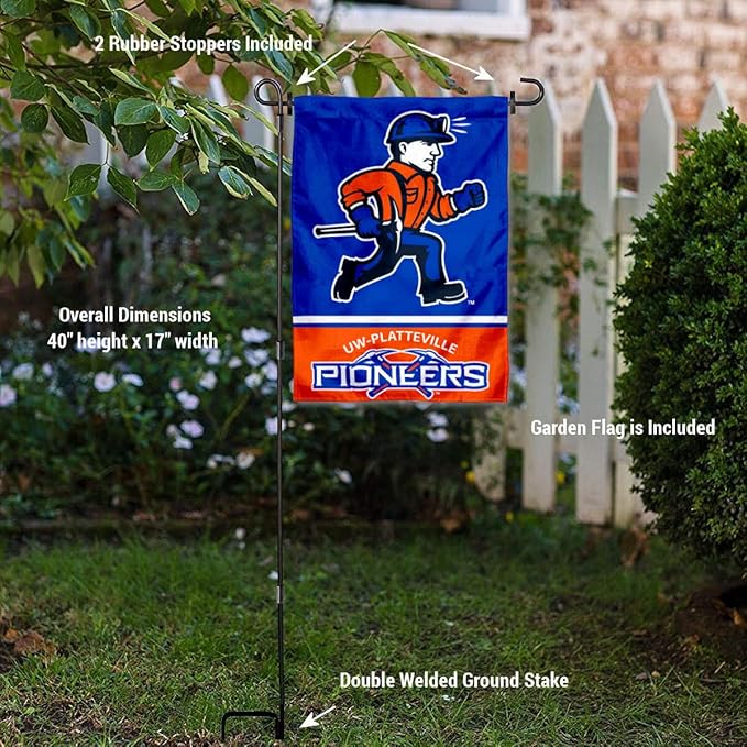 College Flags & Banners Co. Wisconsin Platteville Pioneers Garden Flag with Stand Holder-VerdiqueGarden