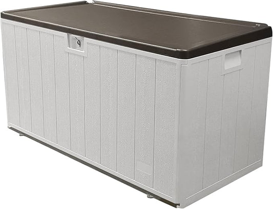 110 Gallon Pro Outdoor Storage Box, Waterproof Resin Deck Box for Patio, Pool, and Garden, Lockable Bin for Cushions, Tools, and Accessories, UV-Resistant, Grayish Brown-VerdiqueGarden
