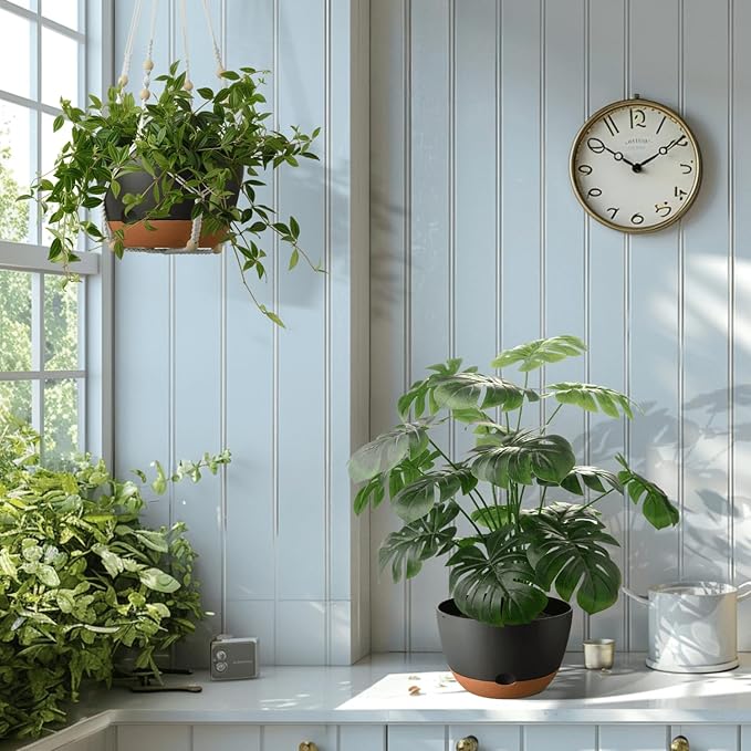 10 Inch Hanging Planters for Indoor Plants,Set of 2 Hanging Pots for Plants with Self-Watering, Outdoor Hanging Plant Pot with Drainage and 2 Kinds of Hanging Baskets Hangers for Home Decor and Garden-VerdiqueGarden