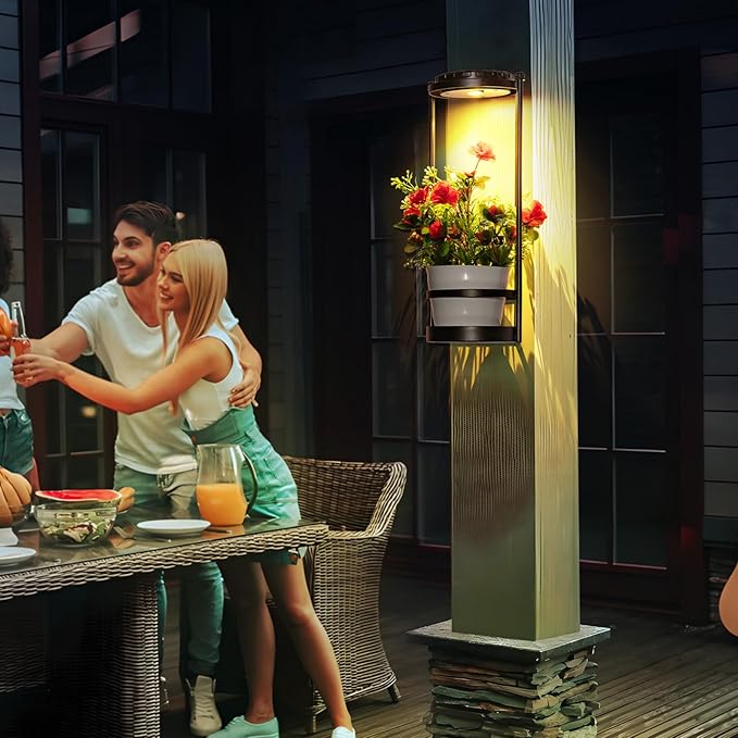 Solar Yard Wall Light with Plant Stands, Wireless Outdoor Solar Wall Lamp with 2 Modes & IP45 Waterproof Dusk to Dawn LED Outdoor Solar Lights for Garden Patio Yard Decoration (2Pack)-VerdiqueGarden