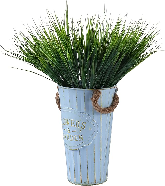 8 Pack Artificial Plants Flowers Grass Shrubs No Fade Faux Plastic Flowers Outdoor for Farmhouse Garden Porch Patio Indoor Wedding Decoration Greenery Fake Plants uv Resistant (3#Green)-VerdiqueGarden