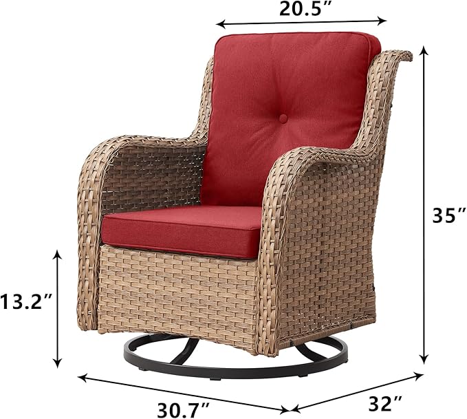 Outdoor Patio Swivel Rocker Chairs - Wicker Rattan Patio Swivel Rocking Chairs Set of 2 with High Back,Deep Seating and Comfort Cushions for Deck Porch Garden,Yellow/Red-VerdiqueGarden
