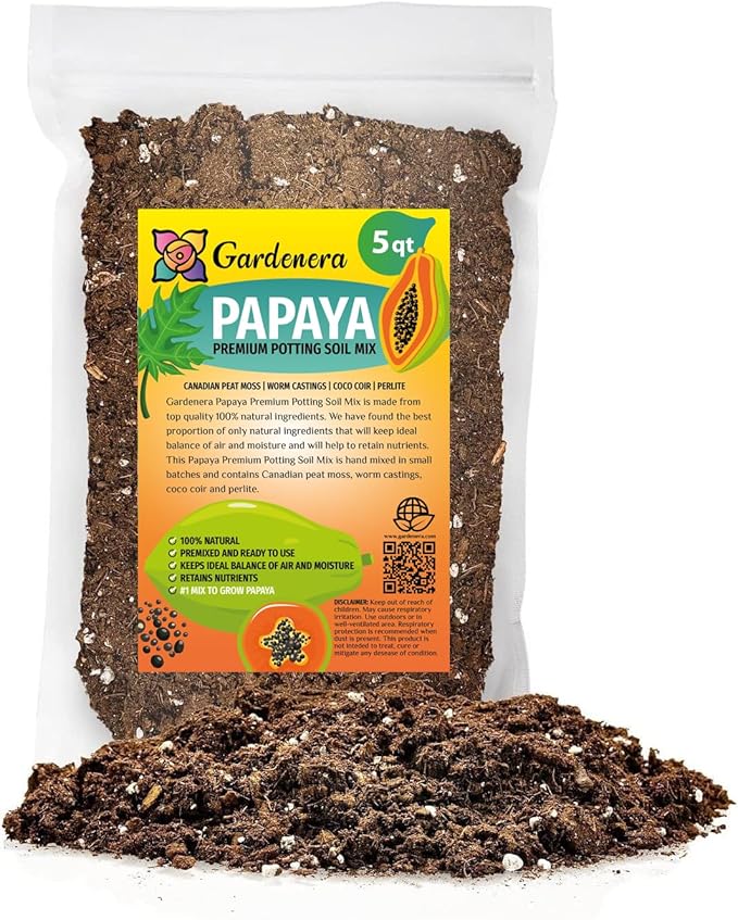 Premium Papaya Plant Soil Mix by Gardenera - Stimulate Growth and Elevate Fruitfulness with Nourishing Formula - 5 Quart-VerdiqueGarden