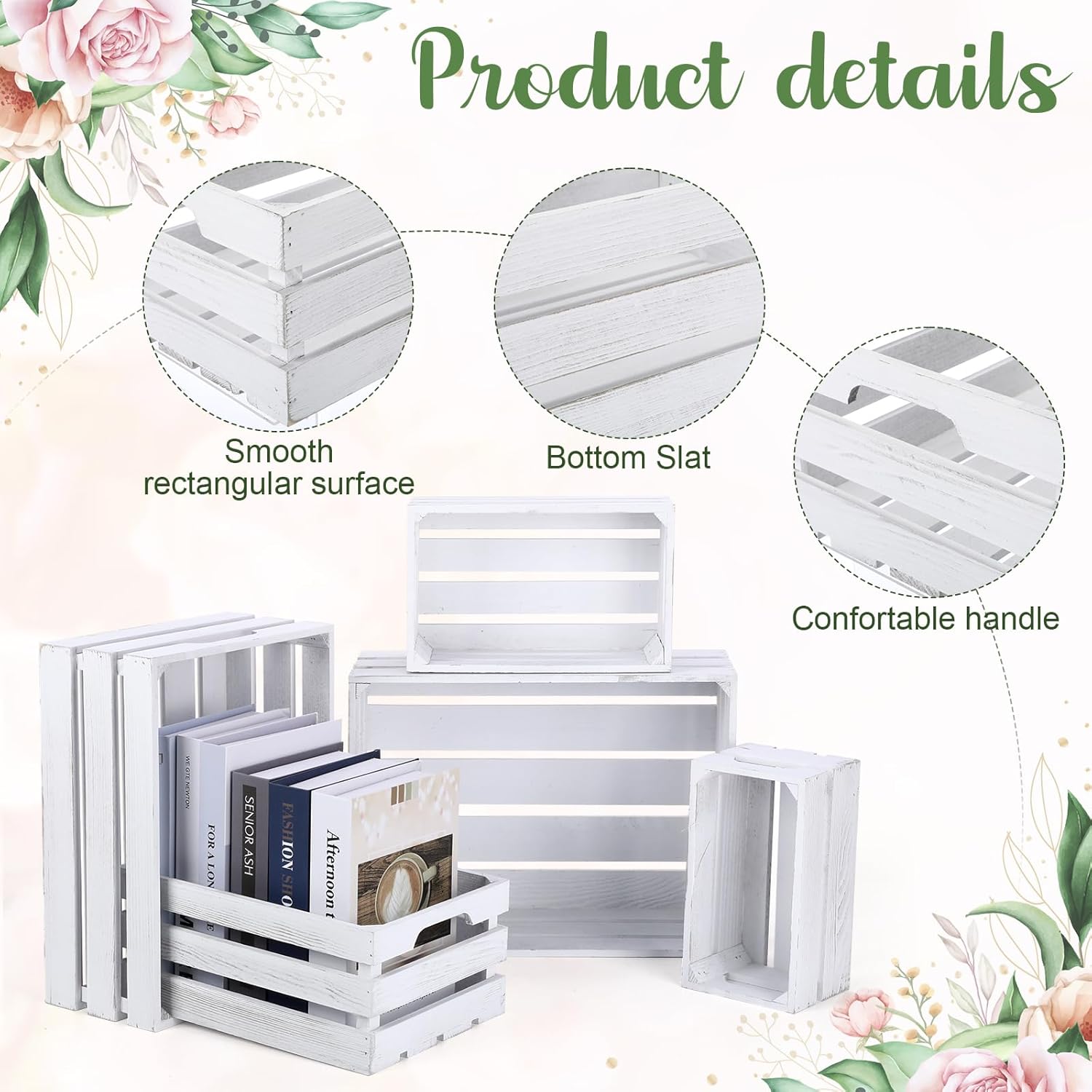 Soaoo 5 Pcs Decorative Nesting Wooden Crates for Storage Display 5 Size Large Small Rustic Wood Decorative Storage Crates with Handle Farmhouse Crate Box Container Made from Pine(Vintage White)-VerdiqueGarden