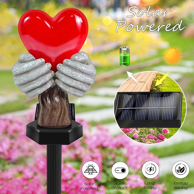 Solar Garden Lights Outdoor,Solar Red Heart Stake Lights,Garden Statue Lights Heart Lights Birthday Gifts for Women Mom Grandma Her,Valentine's Theme Decor for Lawn Yard Pathway Cemetery Porch-VerdiqueGarden