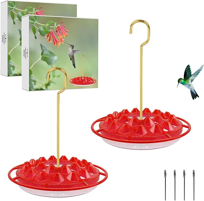 Hummingbird Feeders for Outdoors Hanging (2 Pack), 25 Feeding Ports 10 oz Plastic Hummingbird Feeder, Bee-Proof Leak-Proof No Drip, Easy to Clean with Cleaning Brushes-VerdiqueGarden