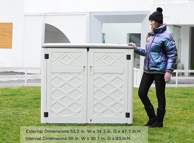 KINYING Larger Outdoor Storage Shed Weather Resistance, Horizontal Outdoor Storage Box Waterproof for Garden, Patios, Backyards, 48 Cu.ft Capacity for Garbage Cans, Lawn Mower, Garden Tools-VerdiqueGarden