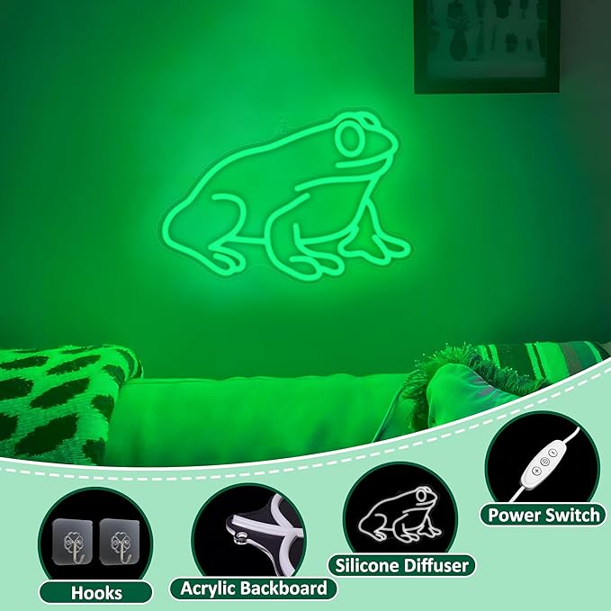 Lampeez Frog Neon Sign, Frog Lamp Wall Decor, Dimmable LED Neon Art Signs USB Powered, for Man Cave, Home, Patio, Garden, Bars, Stores, Clubs, Ideal Gift for Friends, Family and Kids-VerdiqueGarden