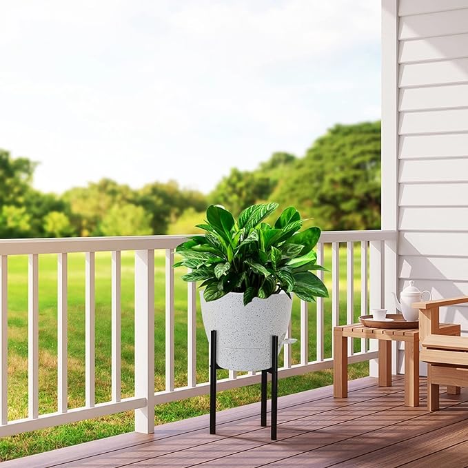 12 inch Large Self Watering Pots, Plastic Planters with 60oZ Removable Deep Reservoir and Multi Mesh Drainage Holes for Indoor Outdoor Garden Plants and Flowers, White Speckles-VerdiqueGarden