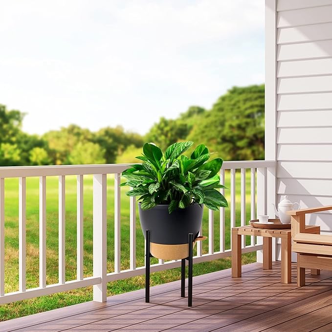 12 inch Large Self Watering Pots, Plastic Planters with 60oZ Removable Deep Reservoir and Multi Mesh Drainage Holes for Indoor Outdoor Garden Plants and Flowers, Black with Brown-VerdiqueGarden