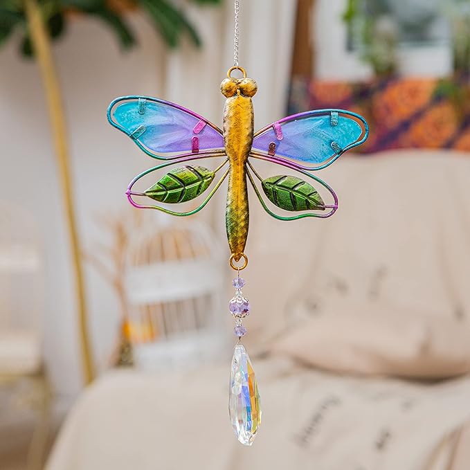 WEISIPU Crystal Suncatchers for Windows - Dragonfly Crystal Ball Prisms Hanging Crystals Ornament for Home Garden Office Wedding Christmas Decoration-Dragonfly-VerdiqueGarden