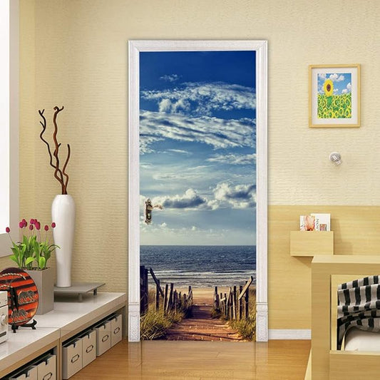 3D Door Wallpaper Self-Adhesive Door Poster - Road to The Beach - Door Film Photo Wallpaper Premium PVC Waterproof Door Sticker Wall Sticker for Bedroom Living Room Door Decoration Stickers 88 x 200-VerdiqueGarden
