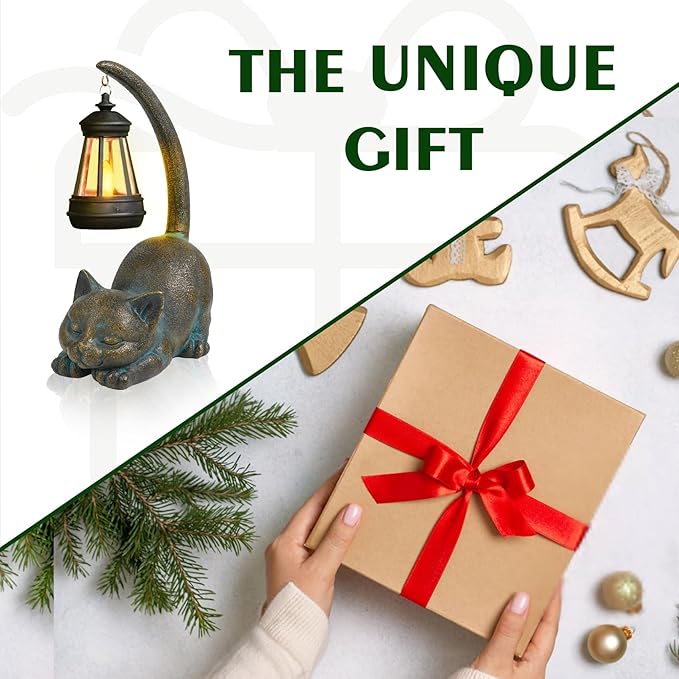 MININOVA Solar Garden Statues Cat Figurine with Solar Light Outdoor Decorations for Patio Yard Lawn Ornament Outdoor Housewarming Birthday Gift for Mom Grandma Friends-VerdiqueGarden