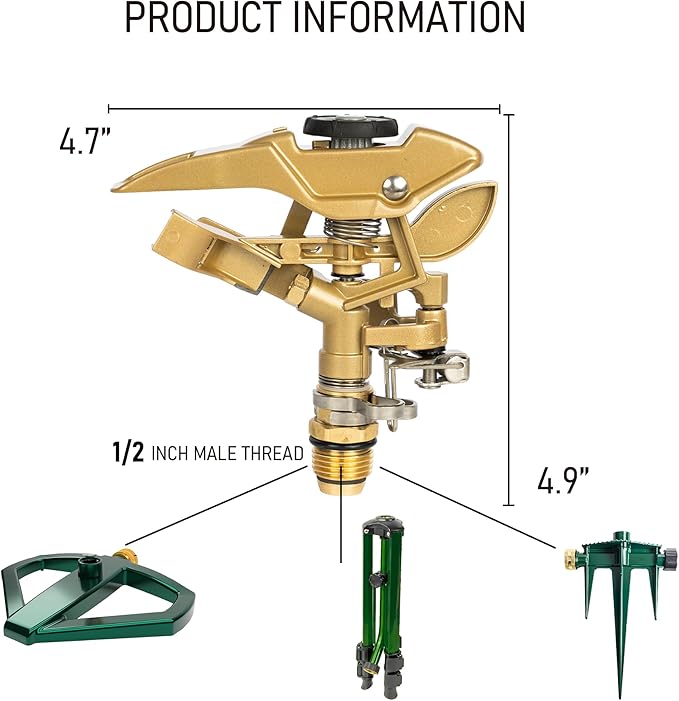 Hourleey 1/2 Inch Zinc Impact Sprinkler, 2 Pack Heavy Duty Lawn Sprinkler Head with Nozzles, Adjustable 0-360 Degree Impulse Watering Sprinklers for Large Coverage Garden Grass Yard Irrigation-VerdiqueGarden