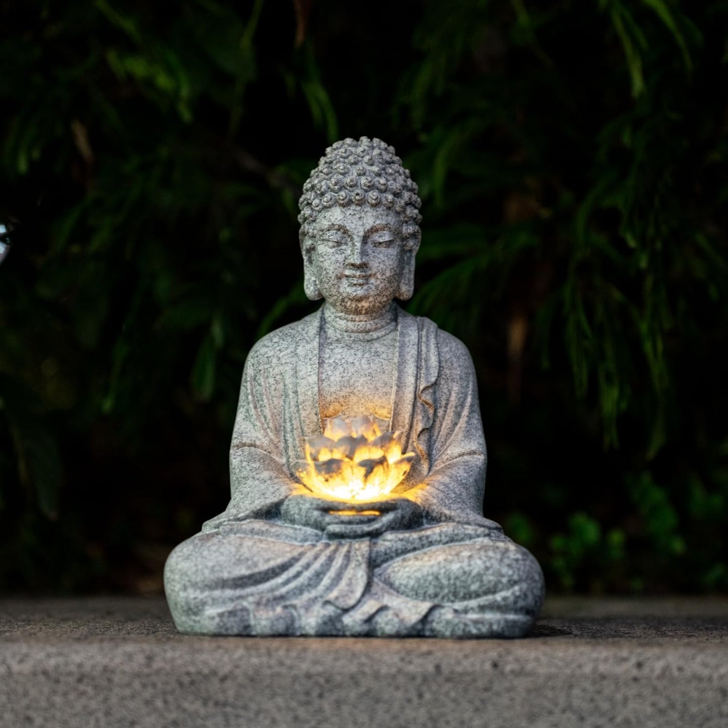 Buddha Lotus Statue with Solar Lights, Resin LED Figurine for Garden Decor – Unique Gift for Women and Friends(Grey Buddha)-VerdiqueGarden