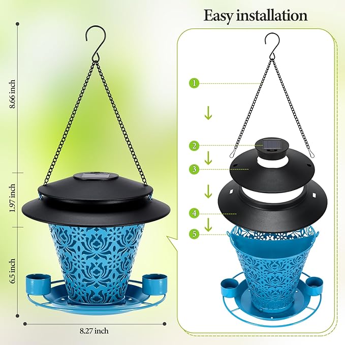 Solar Bird Feeders for Outside Hanging Metal Wild Bird Feeder Solar Lanterns Outdoor Waterproof Garden Decor for Yard Blue-VerdiqueGarden