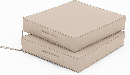 Patio Chair Cushions 17 X 16 X 3 Inch Waterproof Outdoor Seat Cushions for Patio Furniture, Outdoor Sofa Couch Pads with Ties & Handle, Set of 2, Sand-VerdiqueGarden