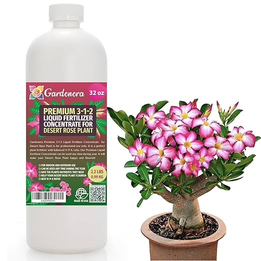 Premium Liquid Desert Rose Plant Fertilizer - 3-1-2 Concentrate for Indoor Plants and Flowers by Gardenera | Organic Plant Food for Desert Roses - 32oz-VerdiqueGarden