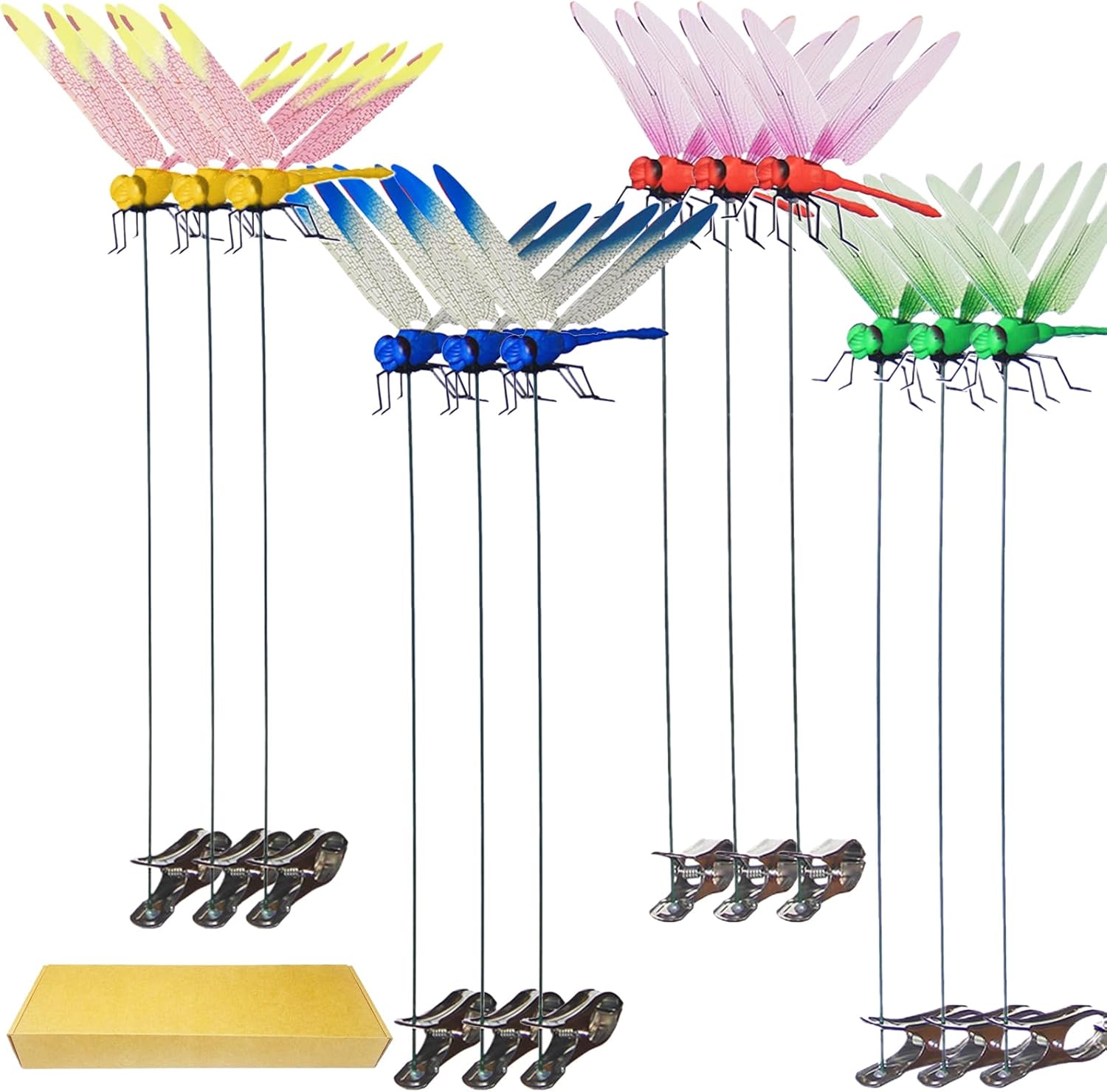 Jongdari 12pcs Dragonfly Hat Clip Bug Repellent Realistic Fake Dragonflies Clip-On Garden Outdoor Decor Stakes Plastic Dragon Fly Clips Plant Decorations for Pot-VerdiqueGarden