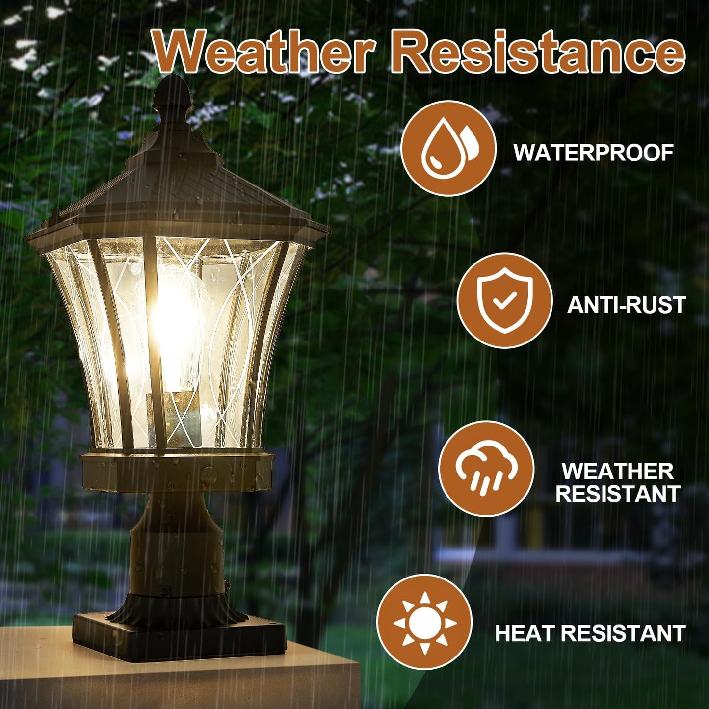 Motion Sensor Outdoor Post Lights with Pier Mount Base, Dusk to Dawn Outdoor Pillar Lamps Waterproof Exterior Post Lamp with Patterned Glass Outdoor Pole Lights for Patio, Porch, Gate-VerdiqueGarden